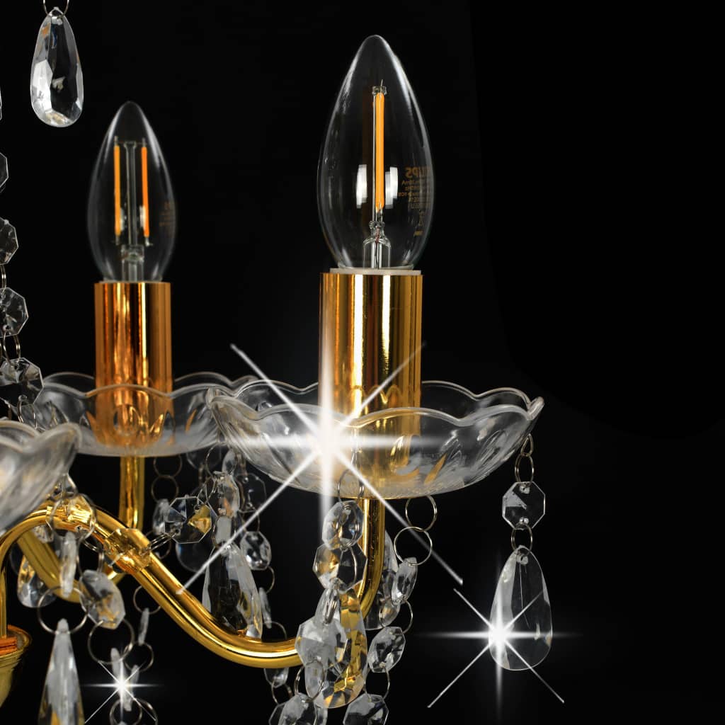 NNEVL Chandelier with Crystal Beads Golden Round 5 x E14-4