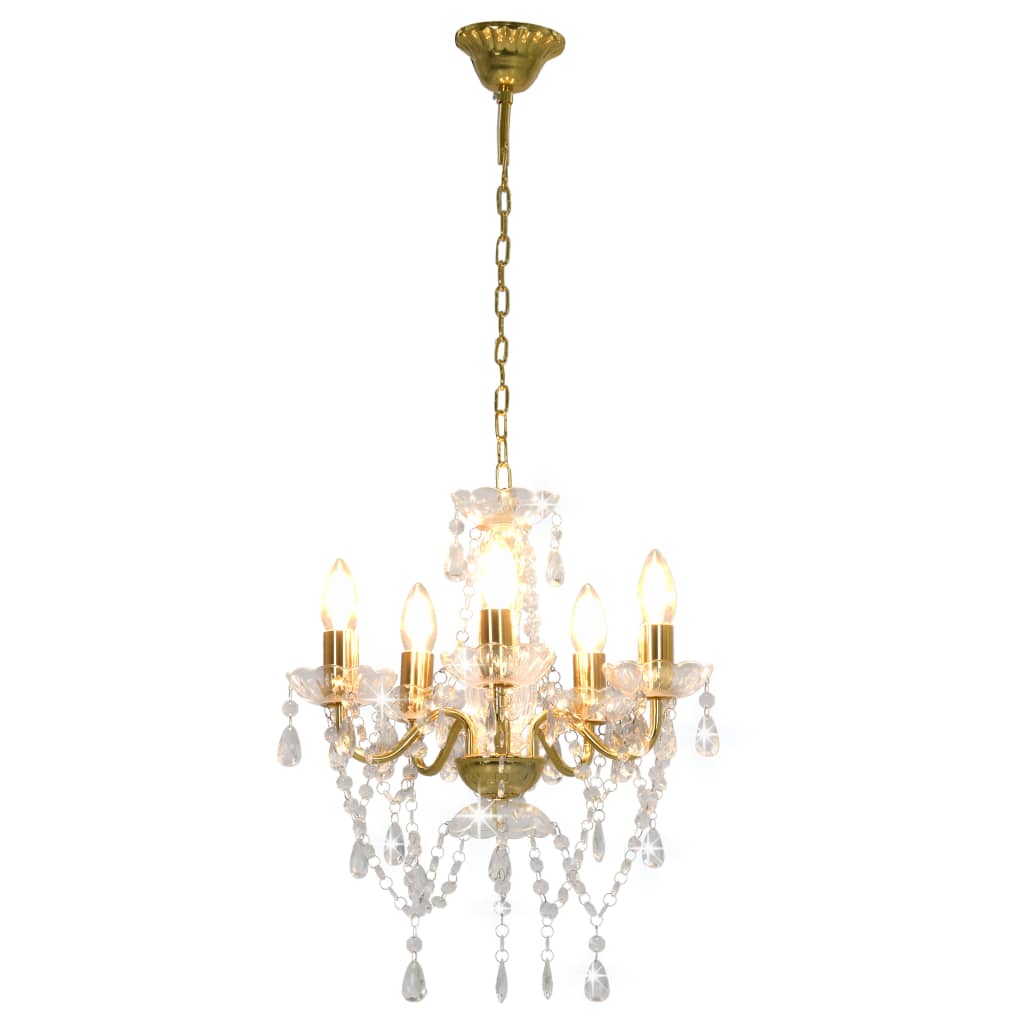 NNEVL Chandelier with Crystal Beads Golden Round 5 x E14-1