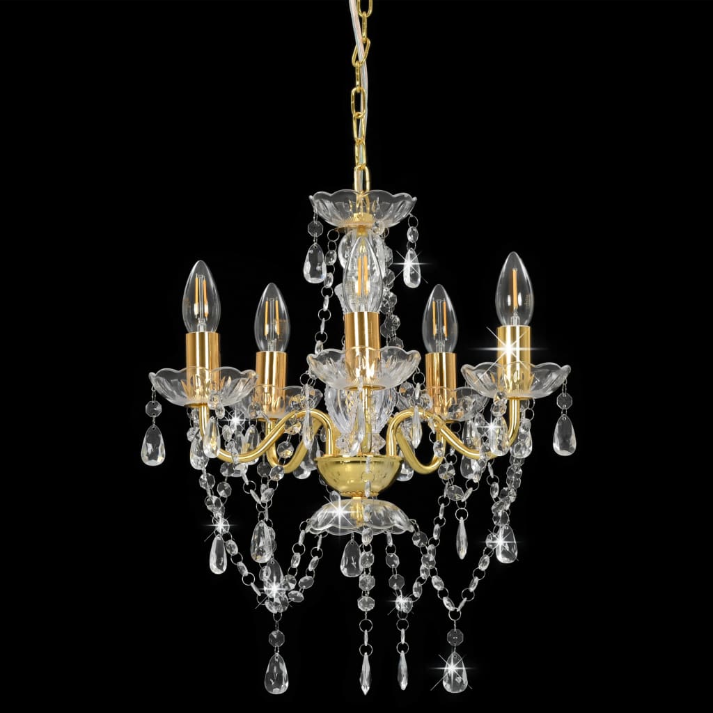 NNEVL Chandelier with Crystal Beads Golden Round 5 x E14-2
