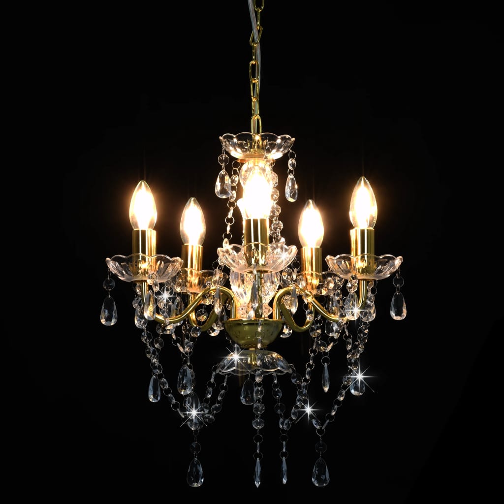 NNEVL Chandelier with Crystal Beads Golden Round 5 x E14-3