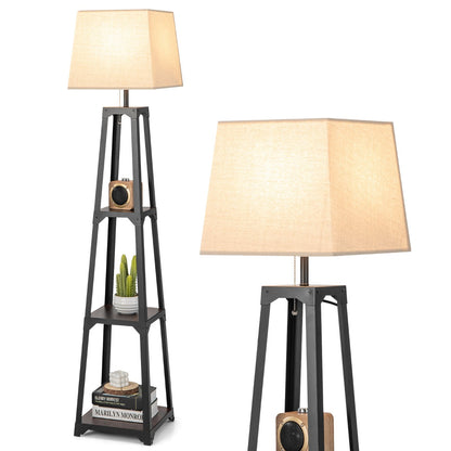 NNECW 3-tier Shelf Floor Lamp with Sturdy Metal Frame for Living Room-1